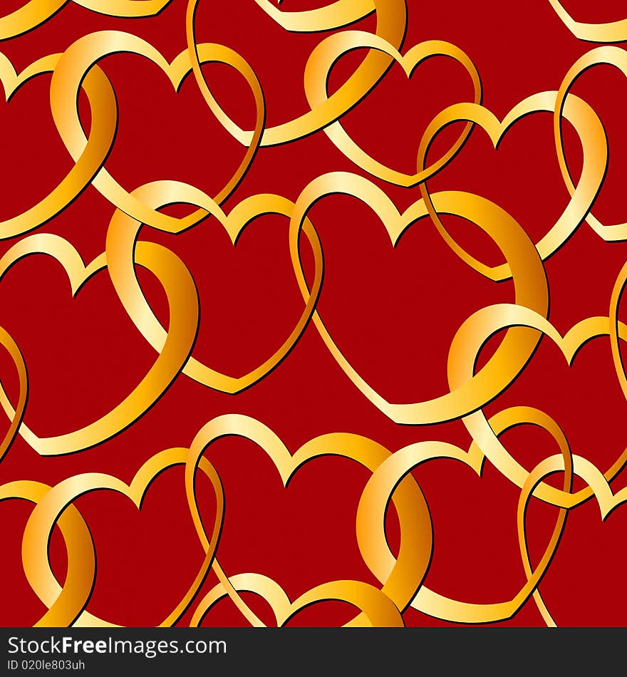 Vector illustration of Seamless Golden Heart Pattern