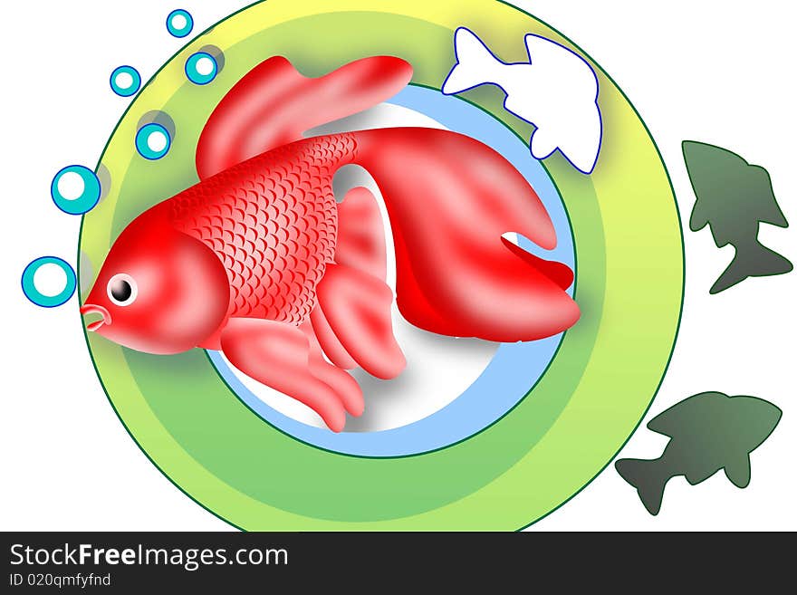 Abstract red fish underwater illustration on a white. Abstract red fish underwater illustration on a white