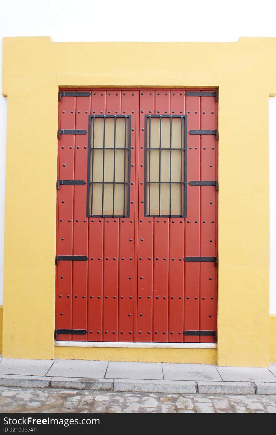 Front view of a traditional door way in Spain. Front view of a traditional door way in Spain