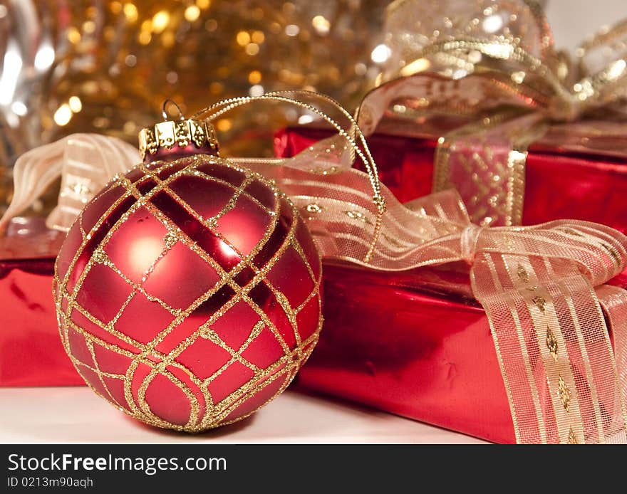 Christmas decoration and red gifts