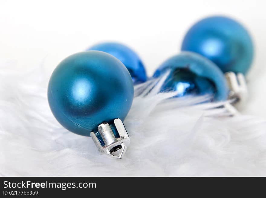 Close up on blue Christmas balls