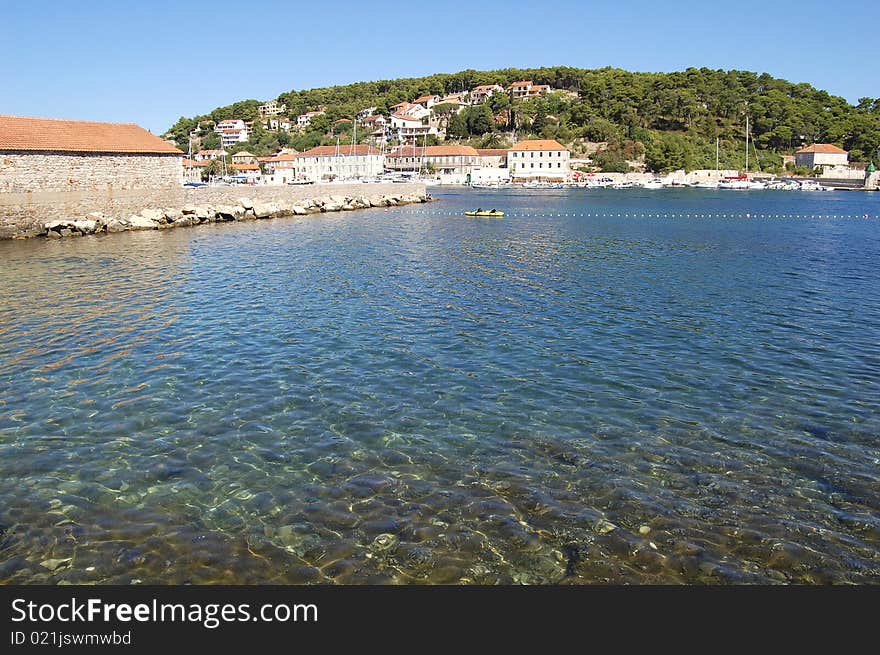 Beautiful panorama of adriatic sea in the town of Jelsa, Croatia