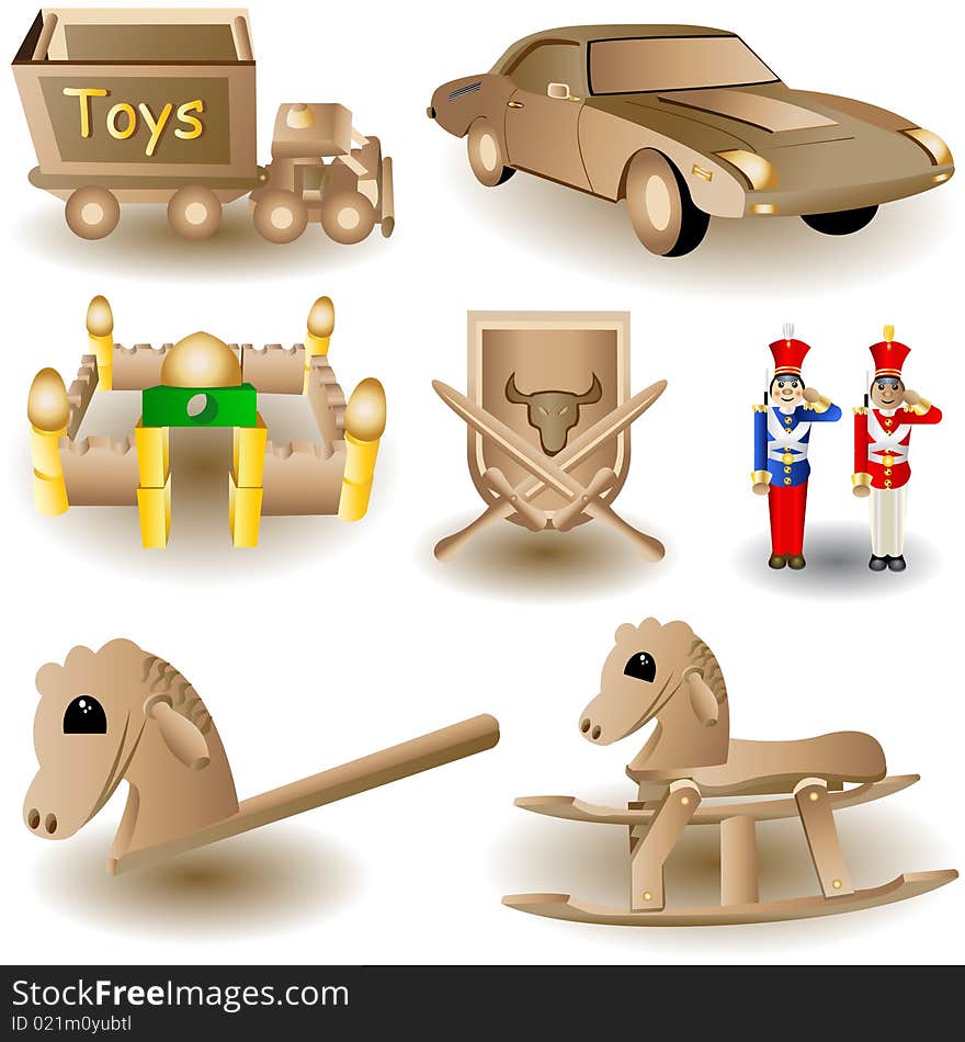 Vector illustration of eight different and colored Christmas toys. Vector illustration of eight different and colored Christmas toys.