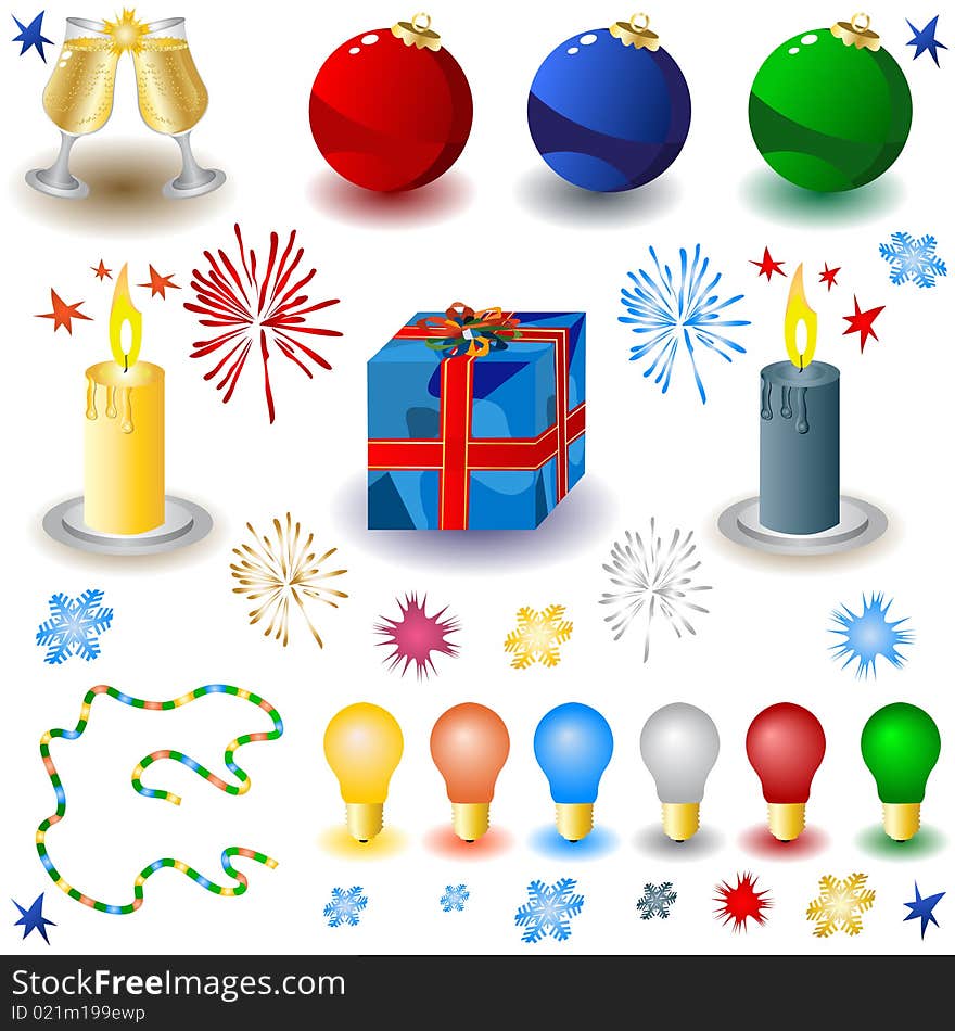 Vector illustration of different colored Christmas icons with decorations. Vector illustration of different colored Christmas icons with decorations.