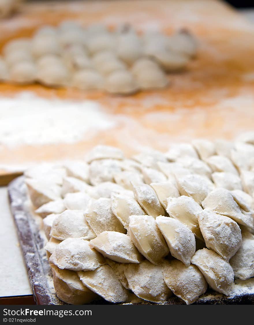 Closeup meat dumplings - traditional homemade siberian meal. Closeup meat dumplings - traditional homemade siberian meal