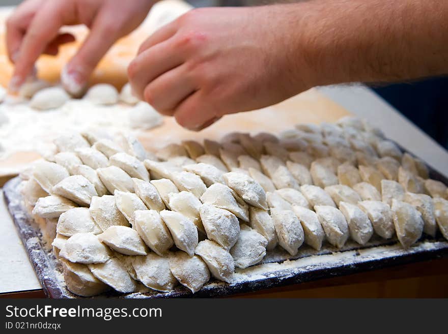 Closeup meat dumplings - traditional homemade siberian meal