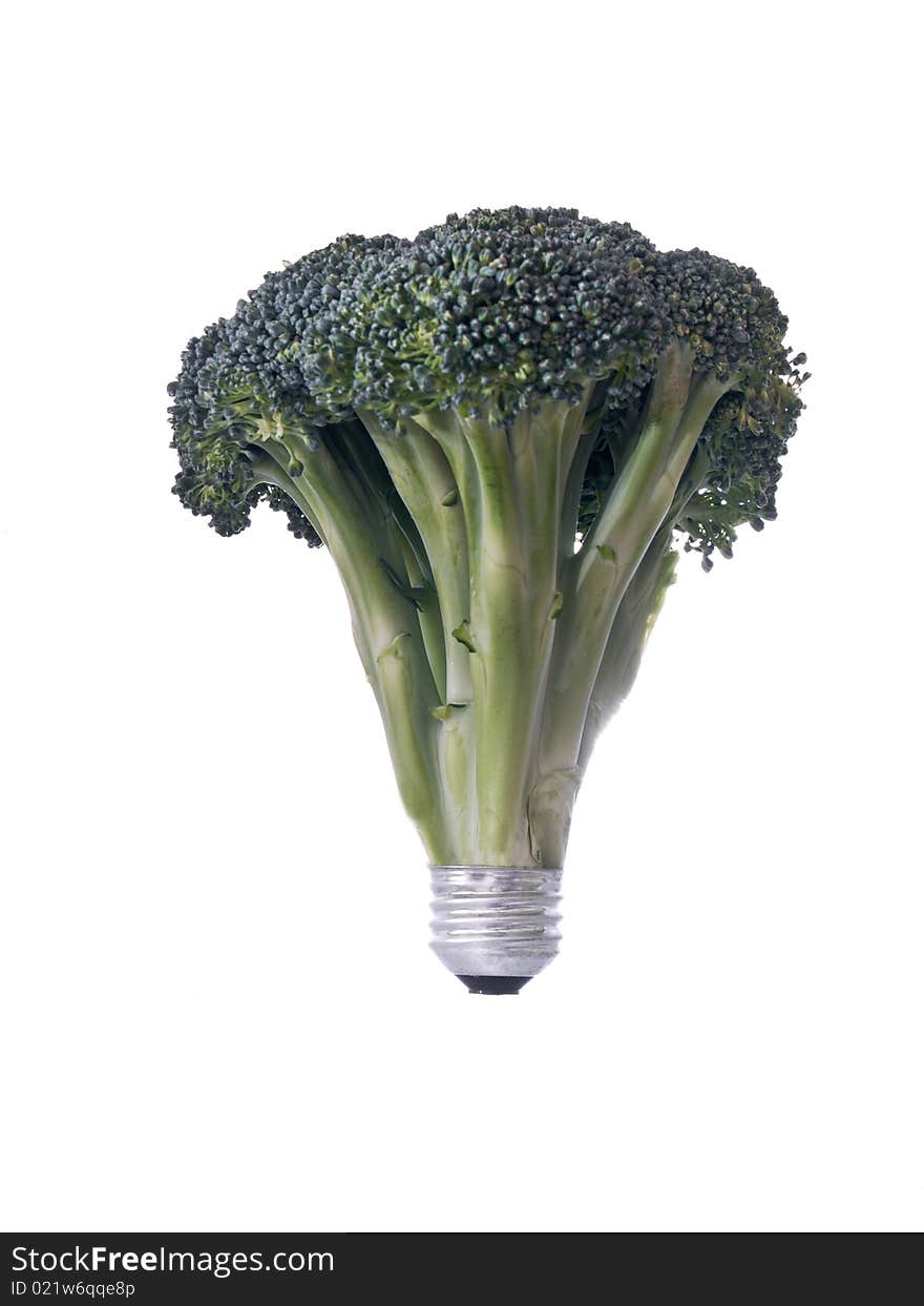 Broccoli with light bulb base attached - Green Energy Concept. Broccoli with light bulb base attached - Green Energy Concept