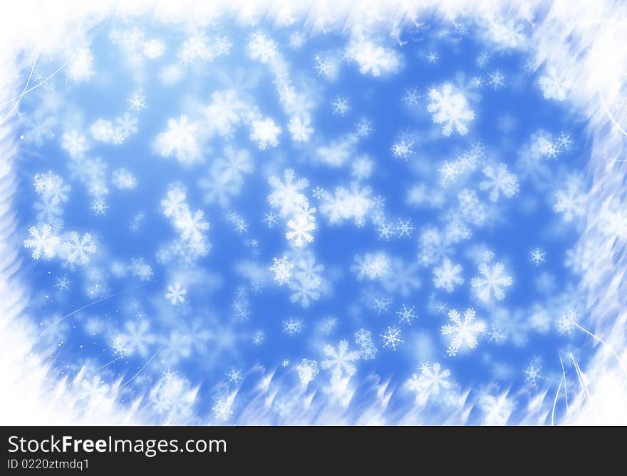 Storm of snowflakes in blue