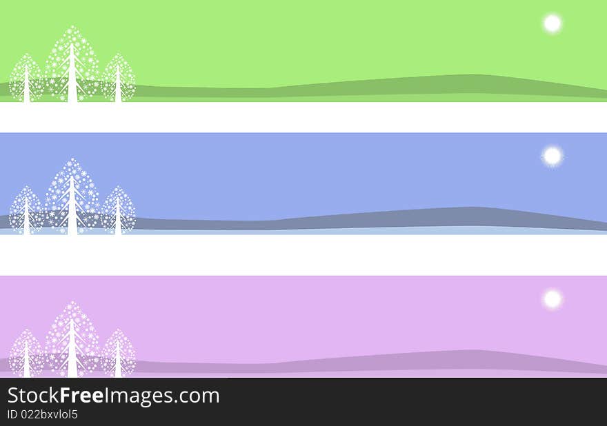 Three Christmas banners with trees of snow in differents colors,useful also as header website. EPS file available