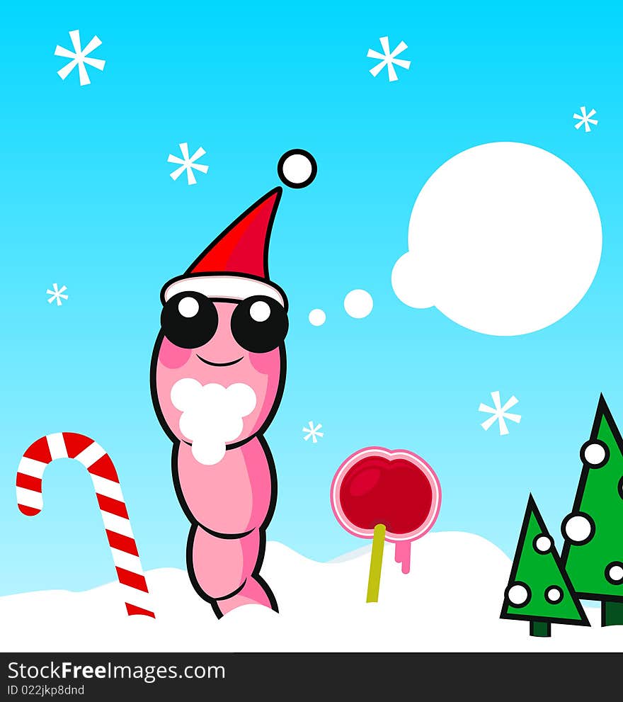 Vector cartoon of a worm during the winter holiday season. Vector cartoon of a worm during the winter holiday season.