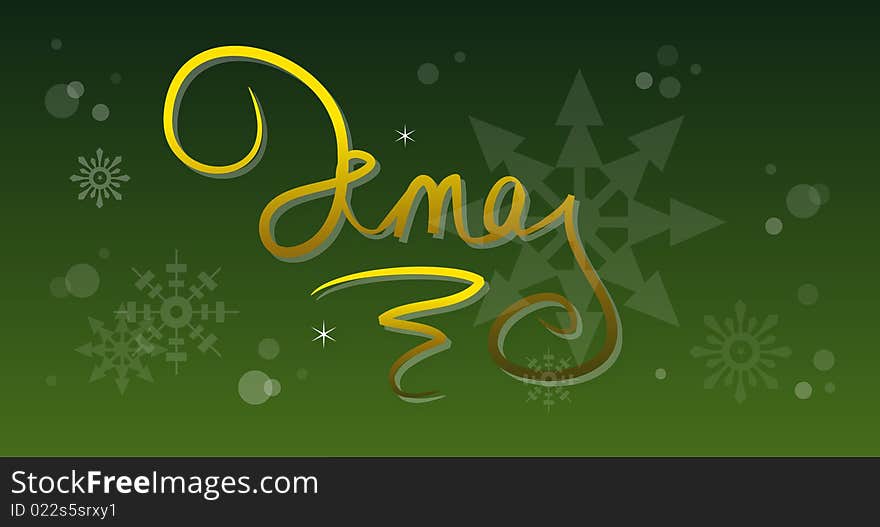 Xmas banner: Golden lettering on abstract green snowflake background. Xmas banner: Golden lettering on abstract green snowflake background