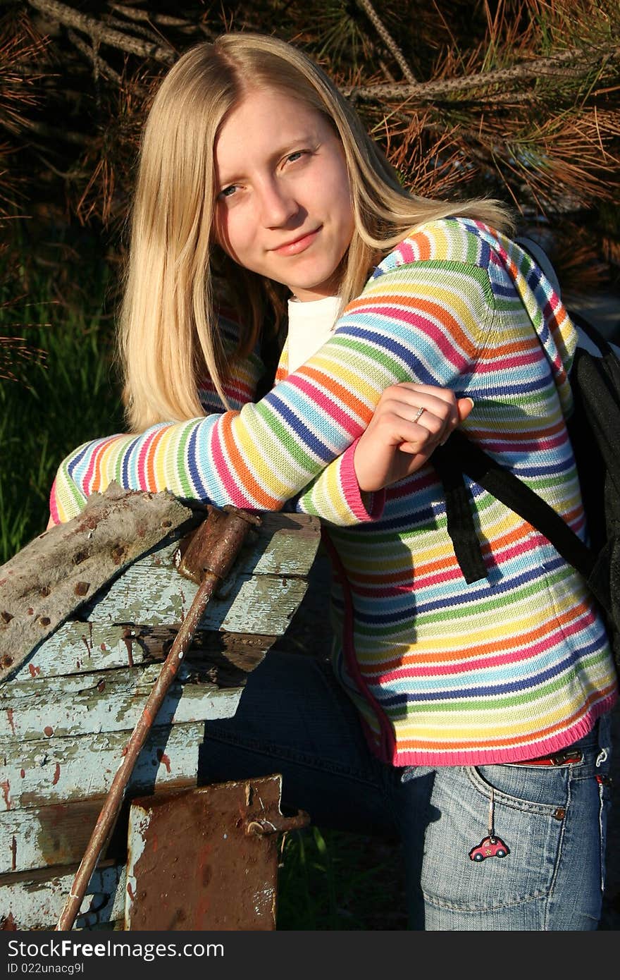 Young european blond girl outside. Young european blond girl outside