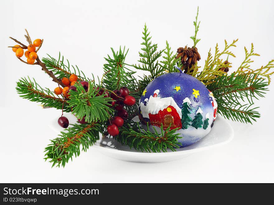 Magnificent Christmas bouquet with bright wood berries and pine and fur-tree branches. Magnificent Christmas bouquet with bright wood berries and pine and fur-tree branches.