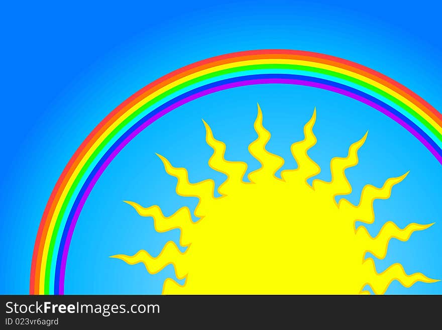 Vector illustration of Sun and Rainbow