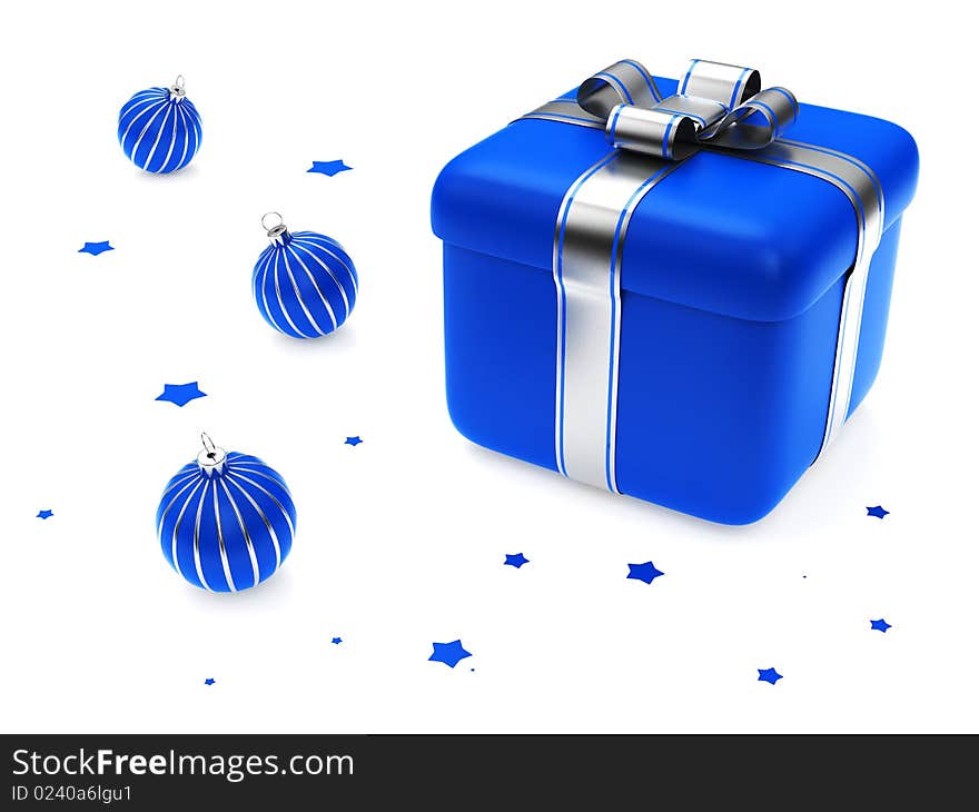 Gift Box With Blue Striped Christmas Balls