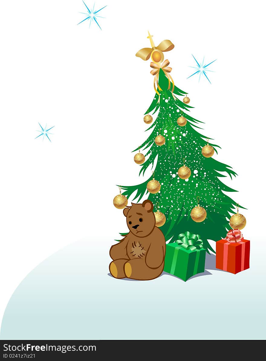 Teddy Bear With Christmas Tree