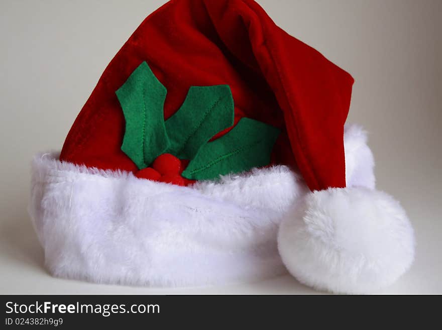 Santa Claus Hat Red With Holly Leaves