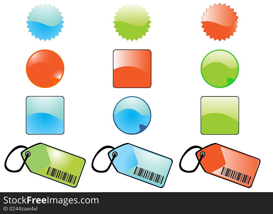 Glossy buttons & tags isolated in white background. Glossy buttons & tags isolated in white background