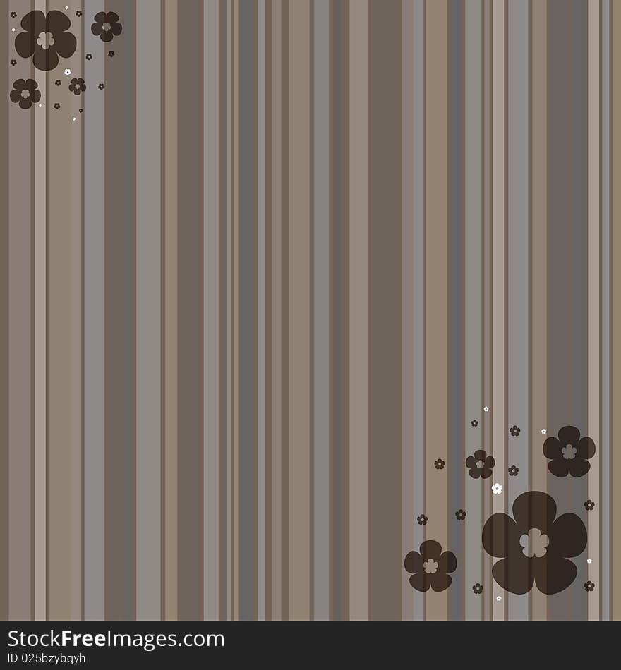 A brown striped background with flowers on corners