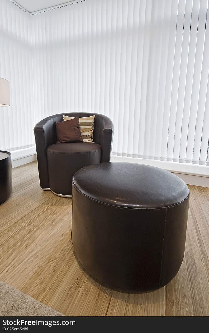 Modern luxury leather armchair and matching feet rest