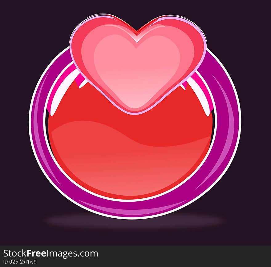 Glossy sticker with shiny heart in red and purple. Glossy sticker with shiny heart in red and purple