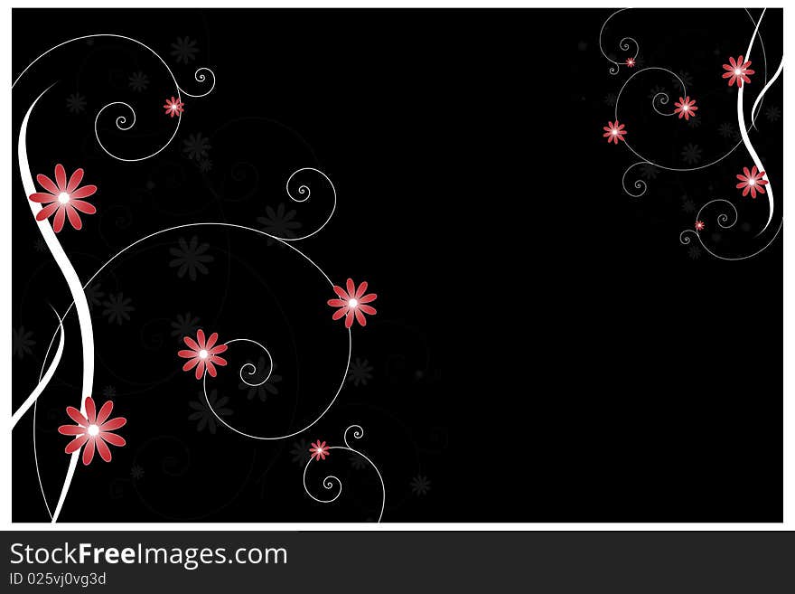 An abstract floral background with branches and flower isolated on black.EPS file available