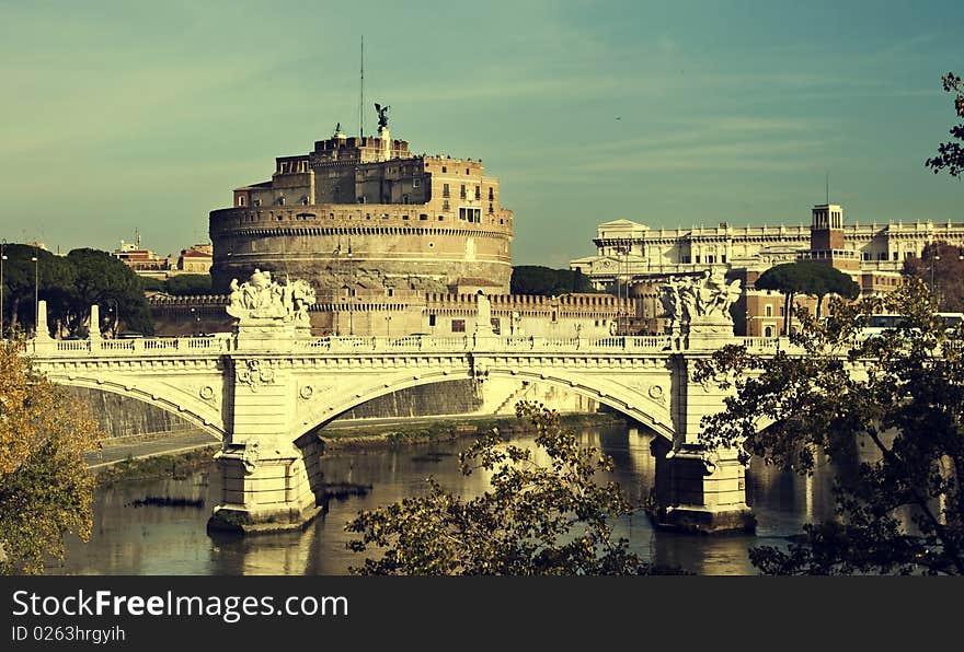 Vintage postcard with Castle Sant' Angelo