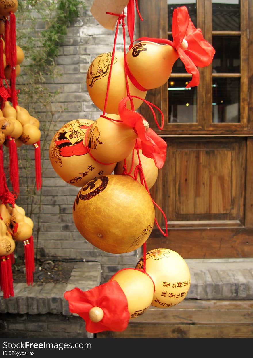 Painted calabash at the street with many words or verse on it