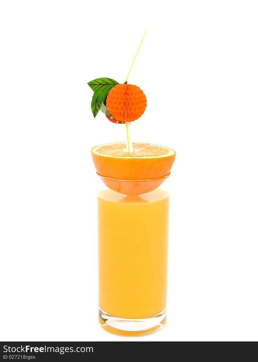 Natural orange juice with a fresh orange