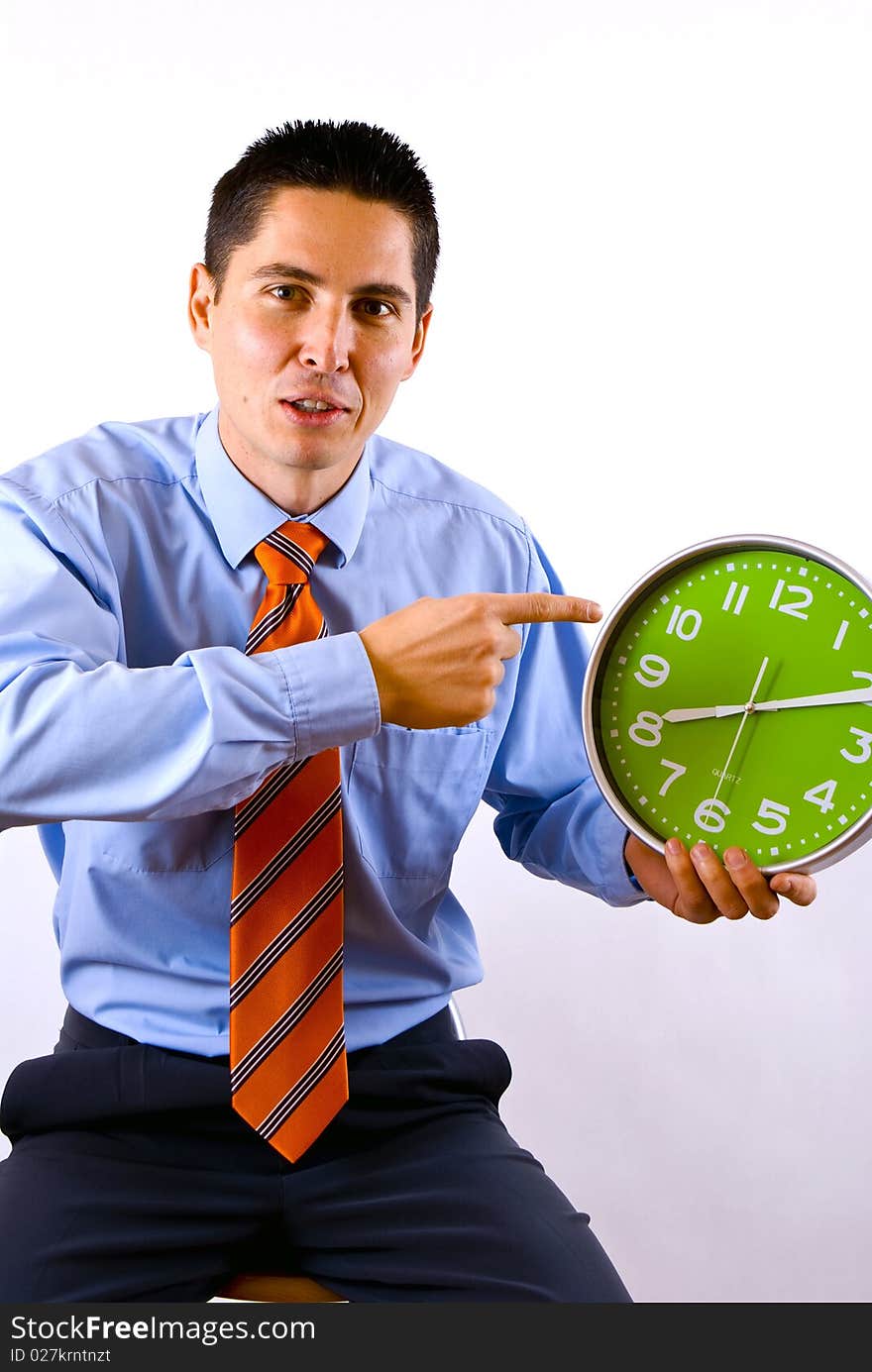 Businessman is angry, because somebody is not on time. Businessman is angry, because somebody is not on time