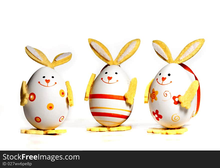 Easter eggs painted like bunnies