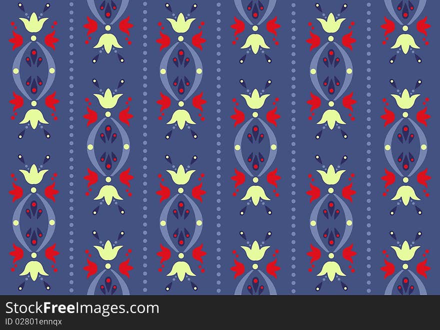 Folk fabric or wallpaper pattern in purple, red and pale green. Additional vector format (EPS). Folk fabric or wallpaper pattern in purple, red and pale green. Additional vector format (EPS).