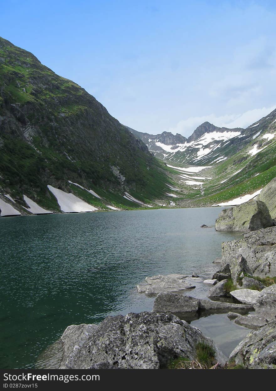 Valley and lake in Alps, Austria