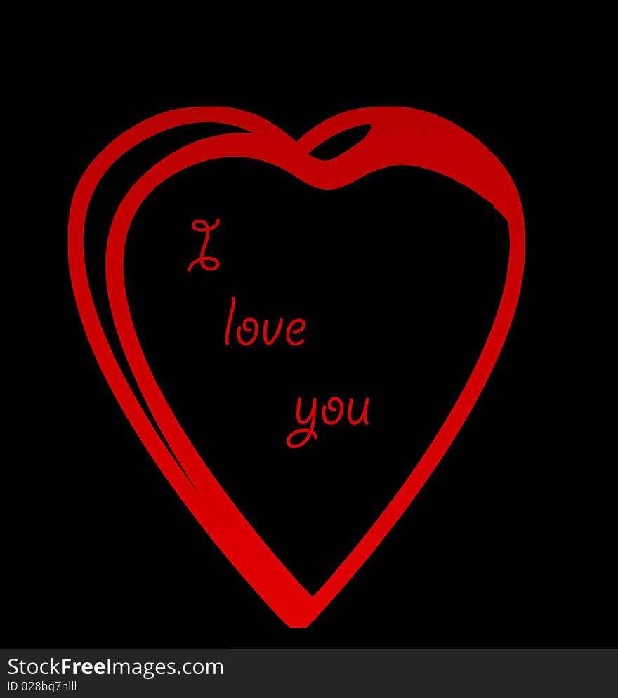 A vector image -red heart on black background whith text Ilove you. A vector image -red heart on black background whith text Ilove you