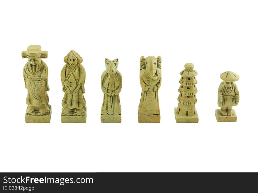 Isolated white stone chess pieces