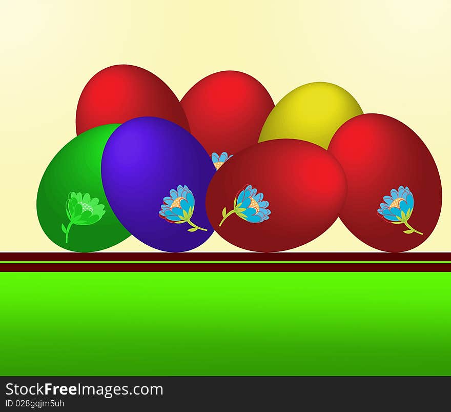 An illustration with colorful easter eggs