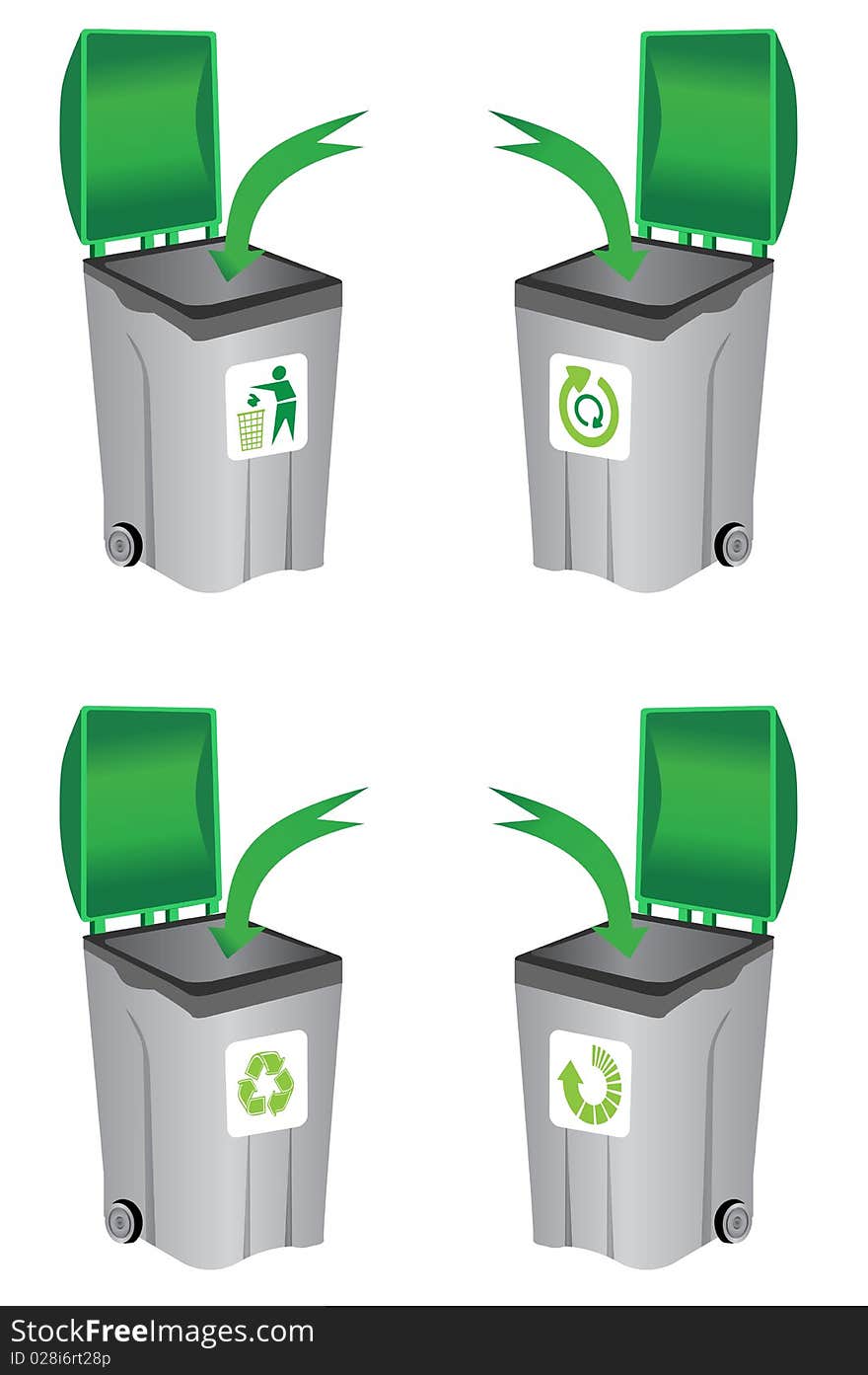 3D recycle bin,  illustration isolated in white background