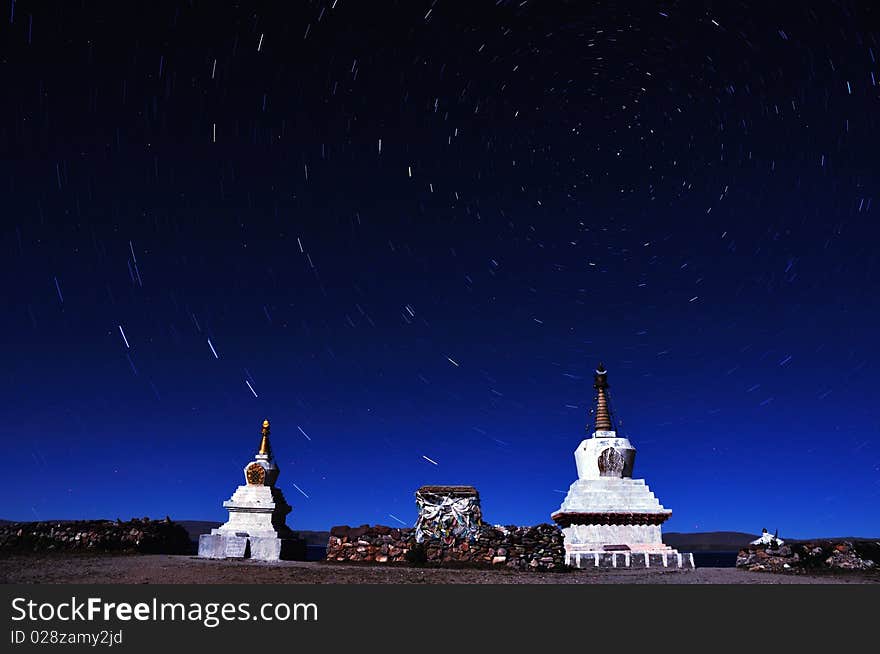 Starry sky , photo in Tibet, China. Stars are rotating on the Northern Star.