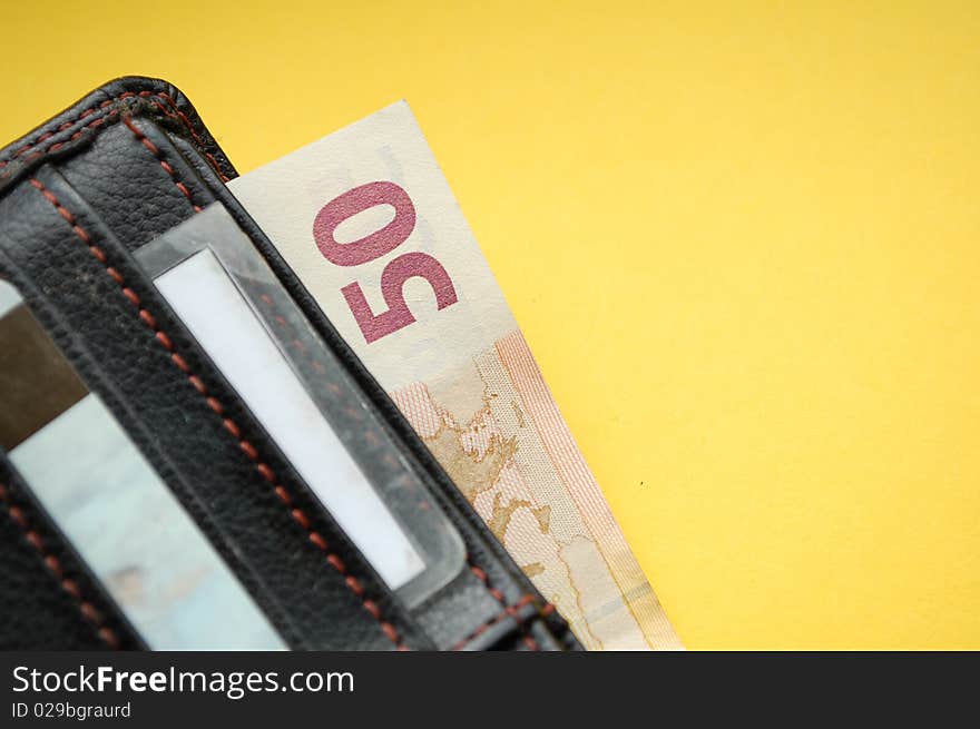 A wallet with fifty euro money