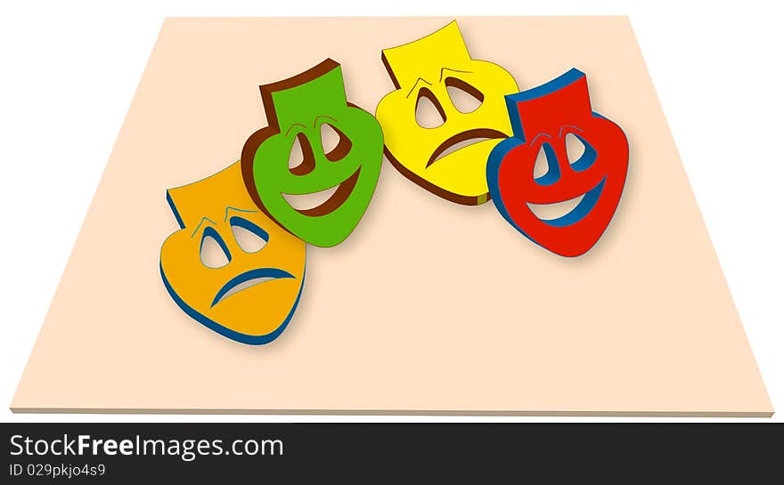 Colorful masks with happy and sad emotions