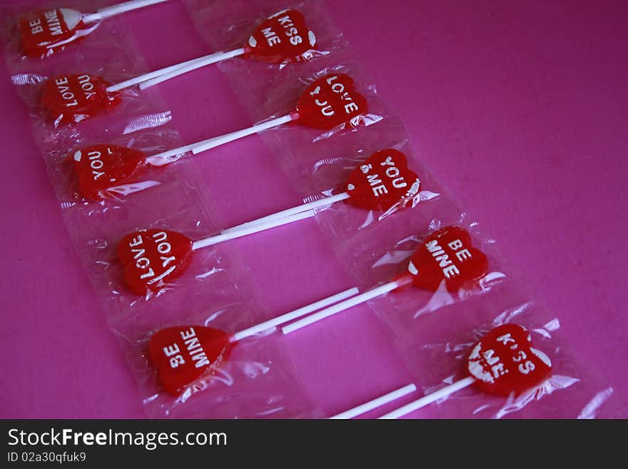 Rows of Valentine hearts in wrappers