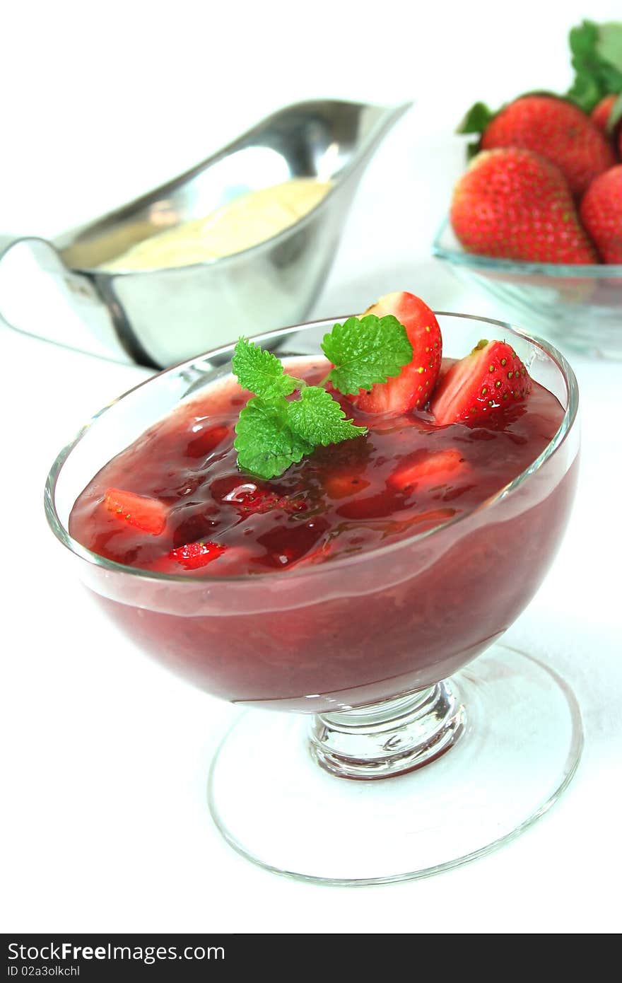 Red fruit jelly with strawberries and sauce Vanilli. Red fruit jelly with strawberries and sauce Vanilli