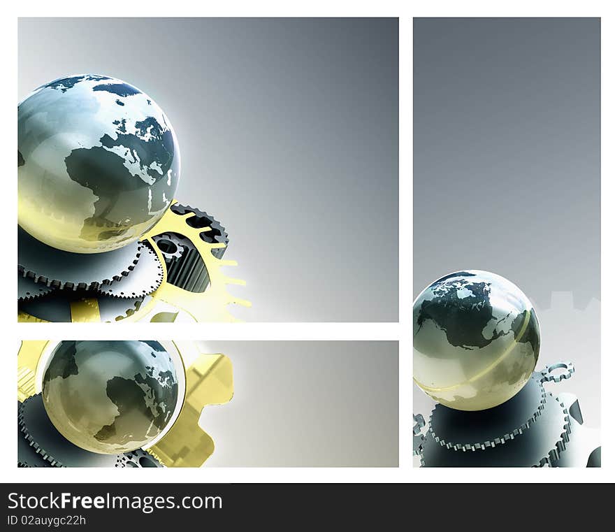 Gear globe metallic abstract background