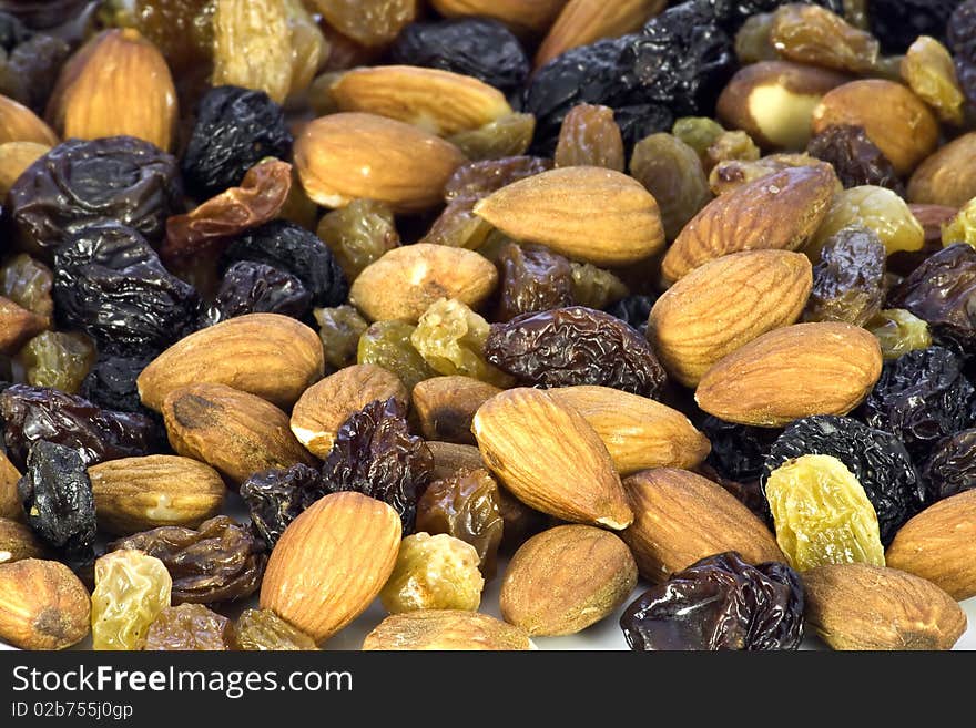 Almond nuts and raisin