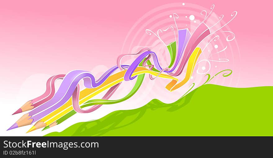 Abstract of colorful pencils on the pink background. Abstract of colorful pencils on the pink background