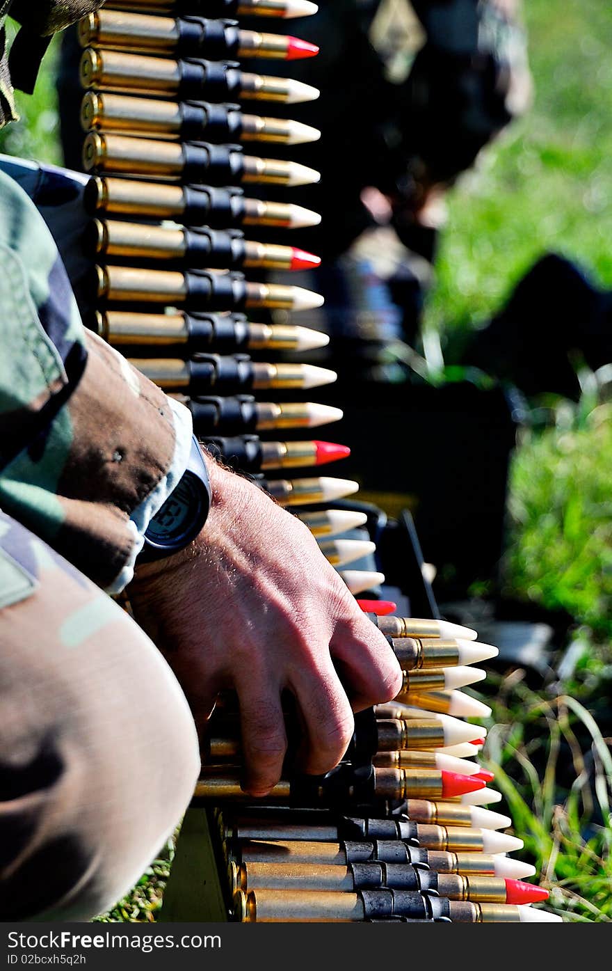 Mesh of machine gun ammunition. Mesh of machine gun ammunition