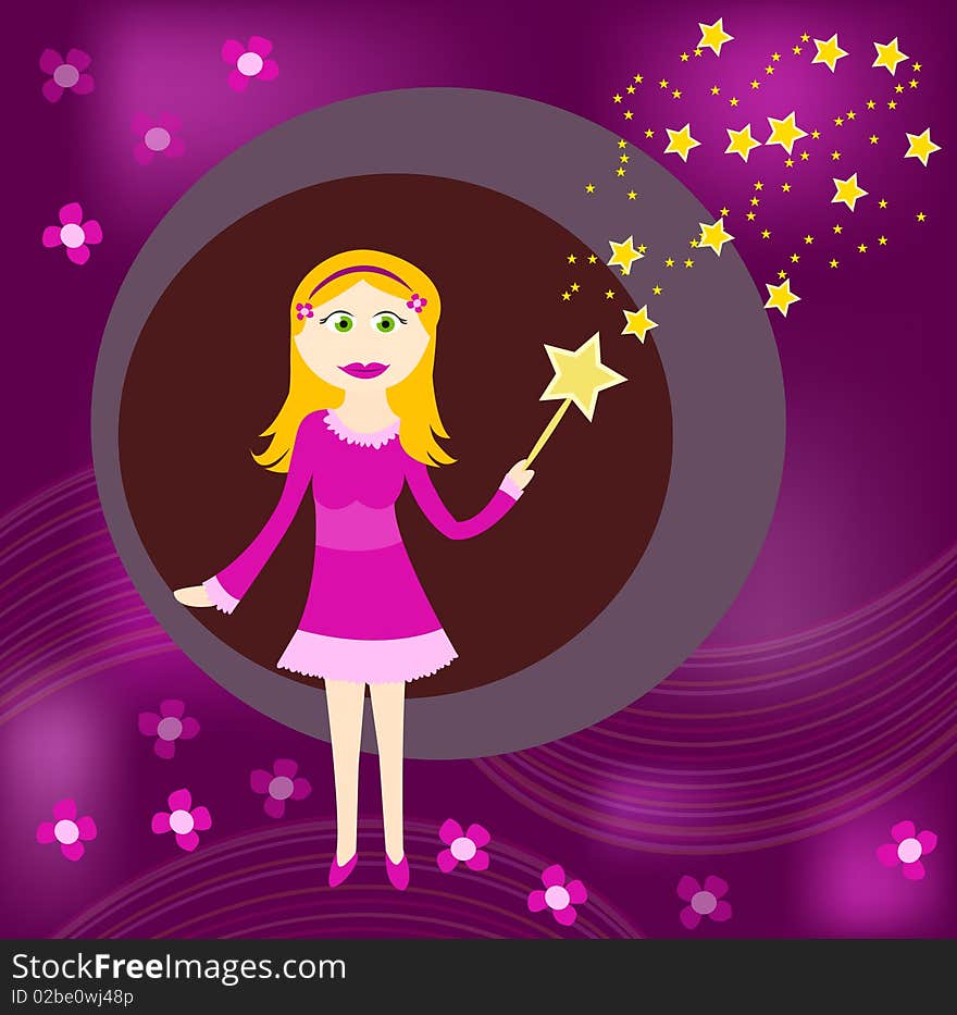 a fairy card design with little stars and flowers on abstract fantasy background