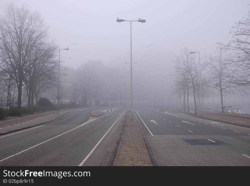 A road in the fog