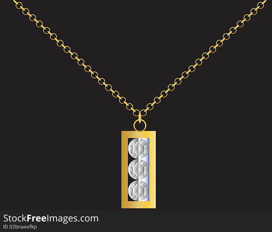 An illustration with a gold necklace with three diamonds. An illustration with a gold necklace with three diamonds