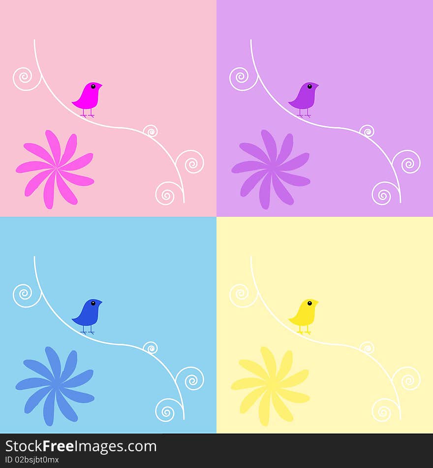 Birds Floral background set